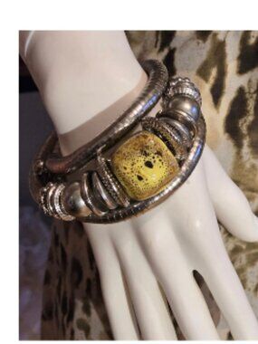 Maximalist Silver Coil Snake Bracelet Yellow stone